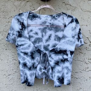 Garage size medium tie dye grey blue open front tie cardigan